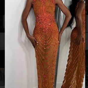 Elegant Orange Beaded Gown